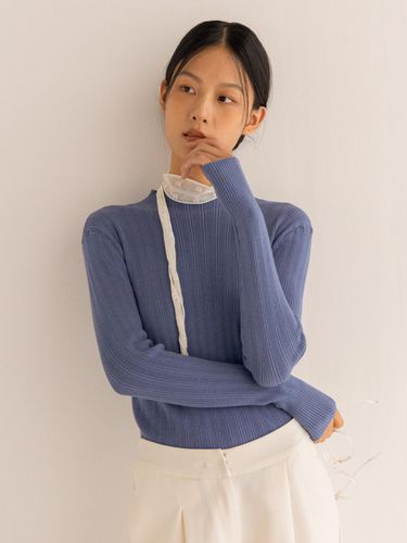 Elegant high-neck knitwear - blue - lienlier - Modalova