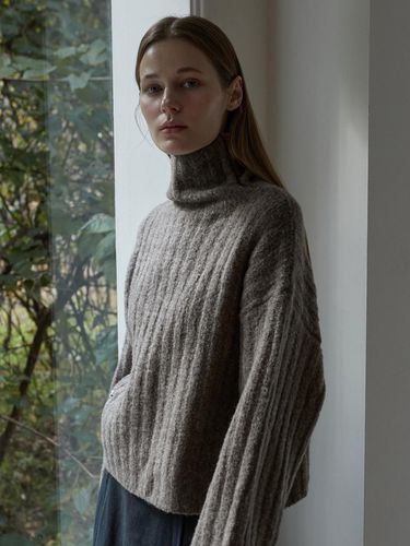 Half neck V-neck knit - gray brown - Amour moier - Modalova