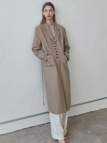 Linen Long Jacket - Beige - Amour moier - Modalova