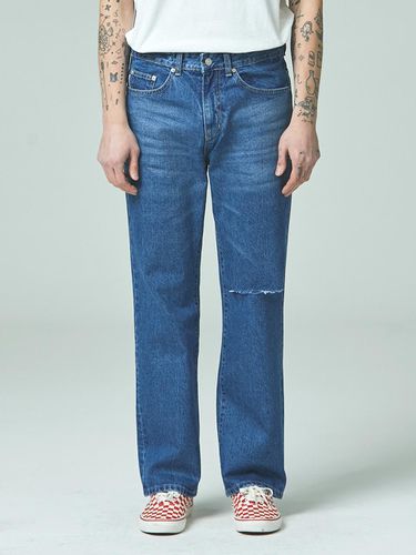 IN#0125 Slit Damage Mid-Blue Washed Semi-Wide Jean - INROWS - Modalova