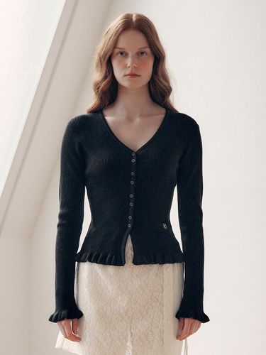 V-neck Ruffle Cardigan - Black - ROLAROLA - Modalova