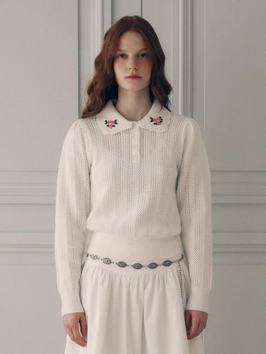 Collar Flower Embroidery Knit - ROLAROLA - Modalova