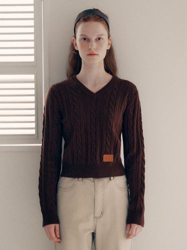 V-neck Cable Label Knit - Brown - ROLAROLA - Modalova