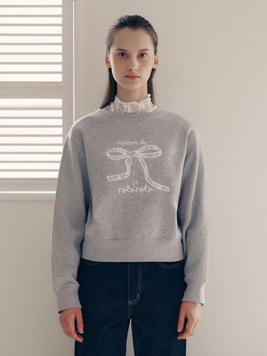 Lace Ribbon Sweatshirt - Gray - ROLAROLA - Modalova