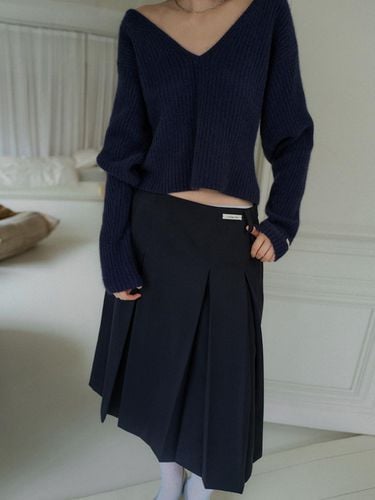 Wool Pleated Skirt - Navy - overdueflair - Modalova