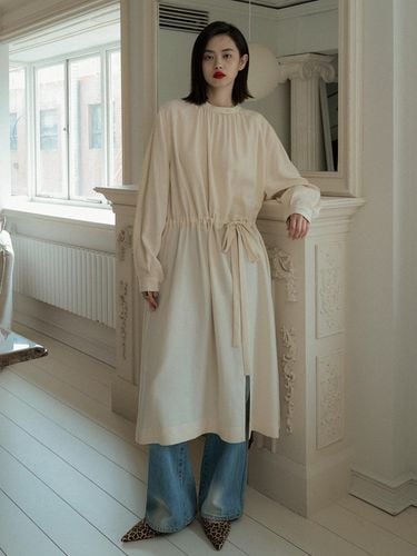 Half Neck Shirring Dress - Cream - overdueflair - Modalova