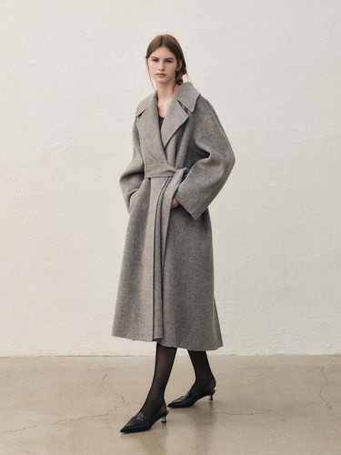 RTF CAMEL SILK DOUBLE LONG COAT [HAND MADE]_GREY - MOHAN - Modalova