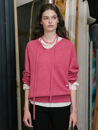 U String Wool V Neck Pullover_Rozy Pink - ANEDIT - Modalova