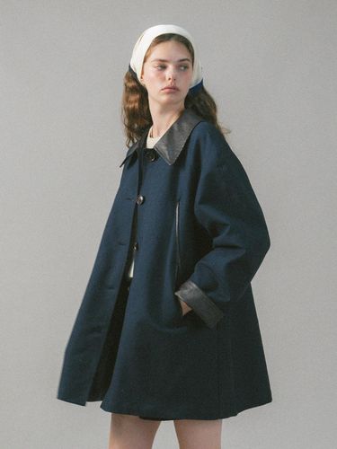 U Manon Leather Half Coat_Navy - ANEDIT - Modalova