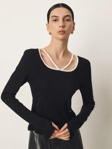 Square Neck Strap Point Long-Sleeved T-Shirt_BLACK - ARTID - Modalova