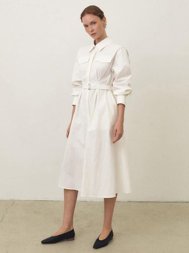 Hidden button Belted Shirt dress_WHITE - ARTID - Modalova