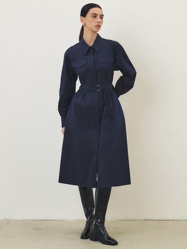 Hidden button Belted Shirt dress_NAVY - ARTID - Modalova