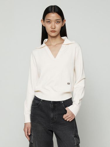 Collar V-neck knit long-sleeved [beige] - Current - Modalova