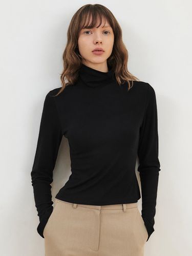 Wool Tencel Crop Turtleneck T-shirt_BLACK - CITYBREEZE - Modalova