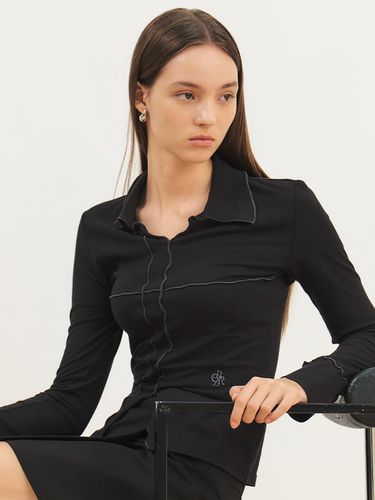 Line Accentuated Collar Long-Sleeved T-shirt_BLACK - CITYBREEZE - Modalova