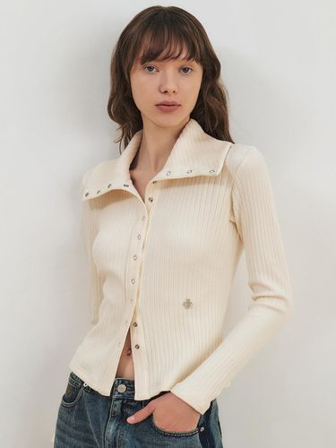 Snap Collar Ribbed Cardigan - CITYBREEZE - Modalova