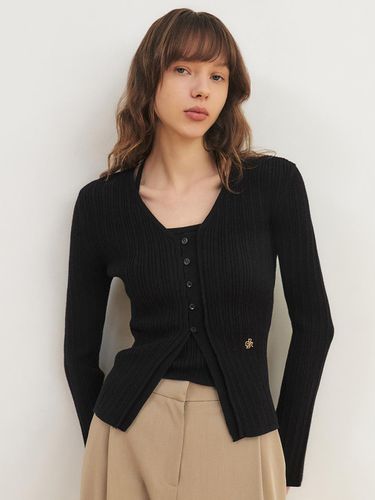 Ribbed halter neck sleeveless cardigan set_BLACK - CITYBREEZE - Modalova