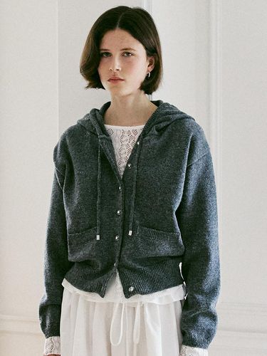 A HOODED KNIT CARDIGAN_CHARCOAL - AMONG - Modalova