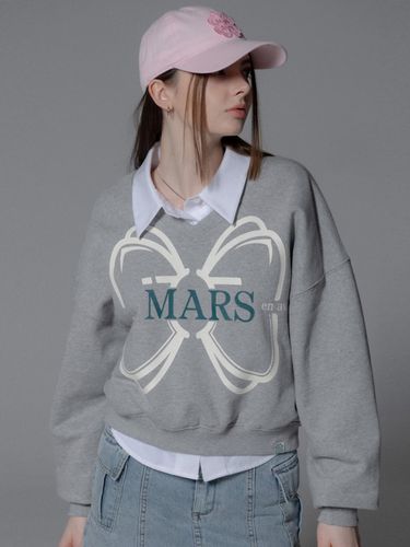 RIBBON V NECK SWEATSHIRT_GREY - mars en avril - Modalova