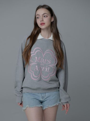 CLOVER NEEDLEWORK SWEATSHIRT_GRAY PINK - mars en avril - Modalova