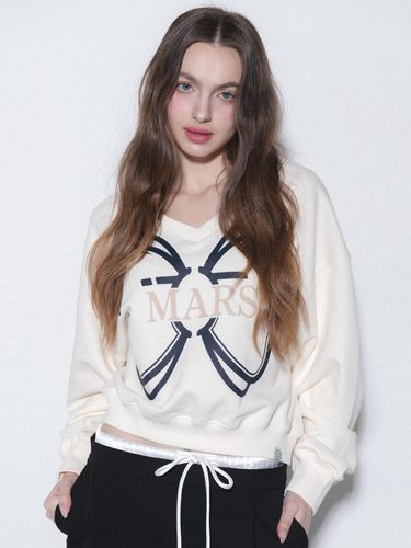 RIBBON V NECK SWEATSHIRT-IVORY - mars en avril - Modalova