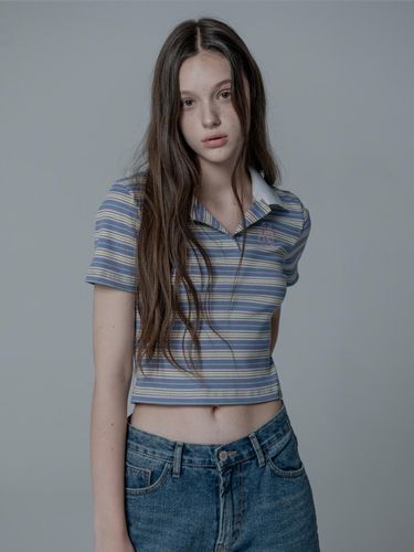 CANDY STRIPE KARA CROP TSHIRT_BLUE - mars en avril - Modalova