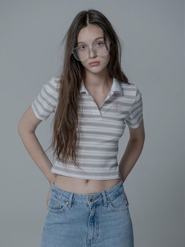 CANDY STRIPE KARA CROP TSHIRT_IVORY - mars en avril - Modalova