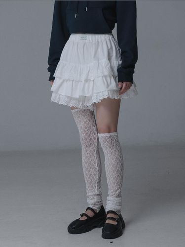 LACE BANDING SKIRT PANTS_WHITE - mars en avril - Modalova