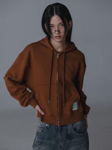 LOGO NEEDLEWORK HOODY ZIPUP_BROWN - mars en avril - Modalova