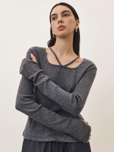 Square Neck Strap Point Long-Sleeved T-Shirt_MELAN - ARTID - Modalova