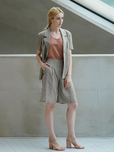 SOLE HALF-SLEEVES LINEN JACKET_KHAKI - NOIXTE - Modalova