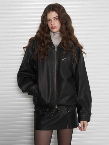 Washed-out leather overfit Blouson jacket - 2COLOR - leathery - Modalova