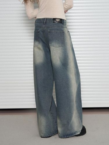 Washed wide denim pants [2COLOR] - leathery - Modalova