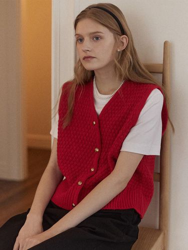 Tweed Goldish Knit Vest - Red - NONLOCAL - Modalova