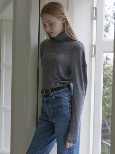 Wool Tencel Volume Sleeve Turtleneck - Charcoal - NONLOCAL - Modalova