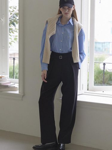 High Waist Belted Pants - Black - NONLOCAL - Modalova