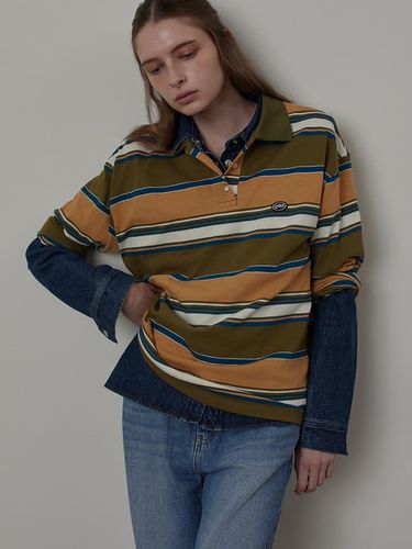 Multi-striped Loose-fit Collared T-shirt - Q’SRB - Modalova