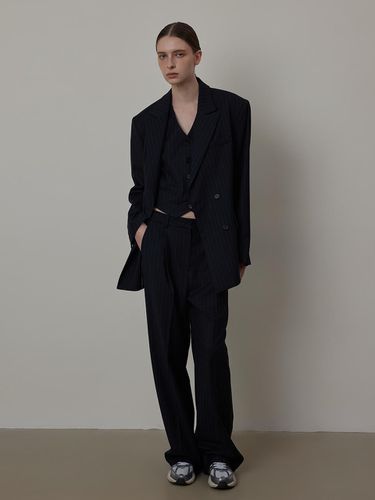 Striped Three Set-up Suit Two-tuck Wool Slacks - Q’SRB - Modalova