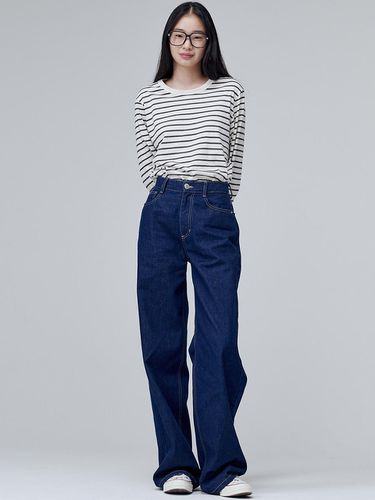 Relaxed Wide Denim Pants (Dark Indigo) - MaLoupe - Modalova