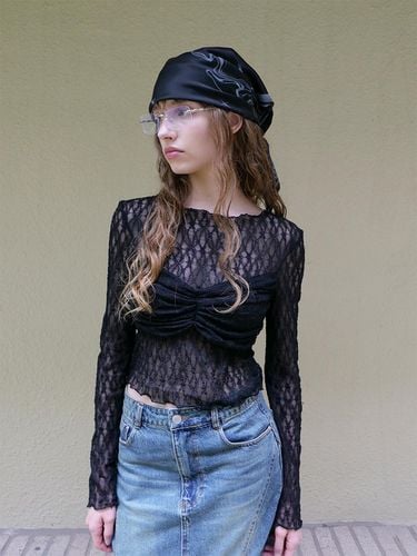 Lace Crop Long-Sleeved T-shirt_Black - ellonarc - Modalova