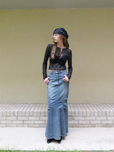 Sharing Long Denim Skirt_Blue - ellonarc - Modalova