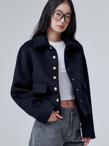 Snap Cropped Jacket (Navy) - MaLoupe - Modalova