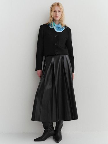 Leather pleated long skirt_black - ARCHAIC - Modalova