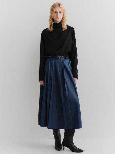 Leather pleated long skirt_deep blue - ARCHAIC - Modalova