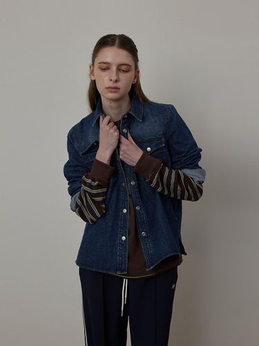 Denim Brushed Washing Snap-button Jacket Shirt - Q’SRB - Modalova