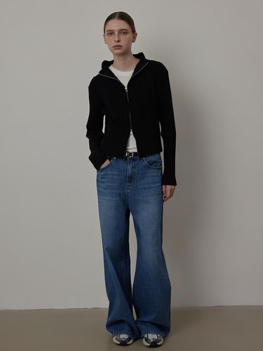 Real Wide Loose-fit Washing Denim Pants_BLUE - Q’SRB - Modalova