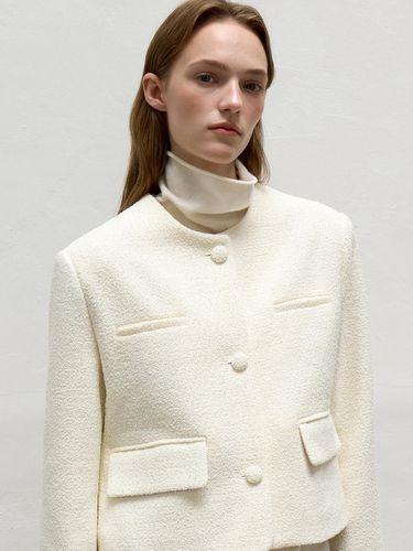 Tweed Round Neck Jacket - beige - ouie - Modalova