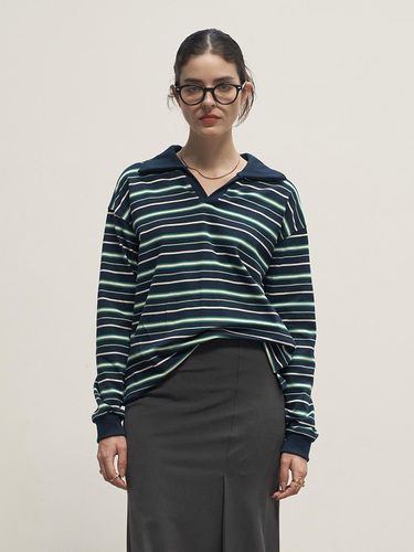 Stripe V-neck Rugby Shirt Navy - 320SHOWROOM - Modalova