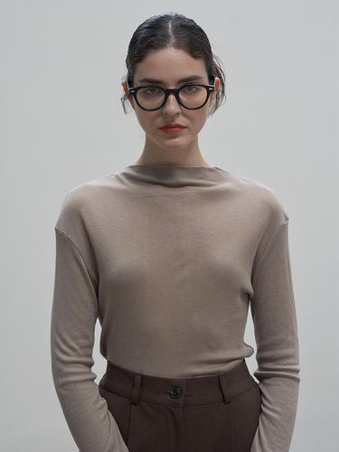 Mock Neck Wool Long Sleeve T-Shirt - 320SHOWROOM - Modalova