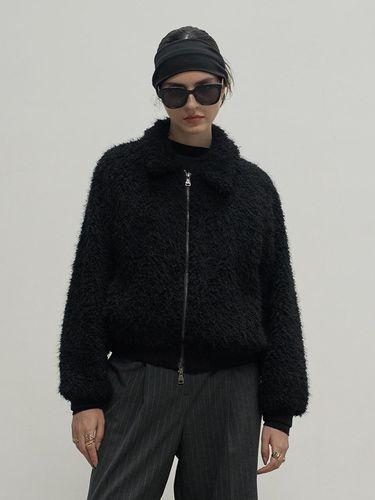 Shaggy Faux Fur Bomber Jacket Black - 320SHOWROOM - Modalova